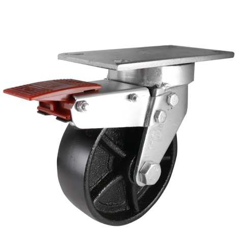 EASYROLL CI SWIVEL PLATE W/BIN BRAKE CASTOR 150MM 